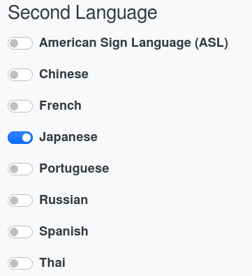 screenshot of second language form